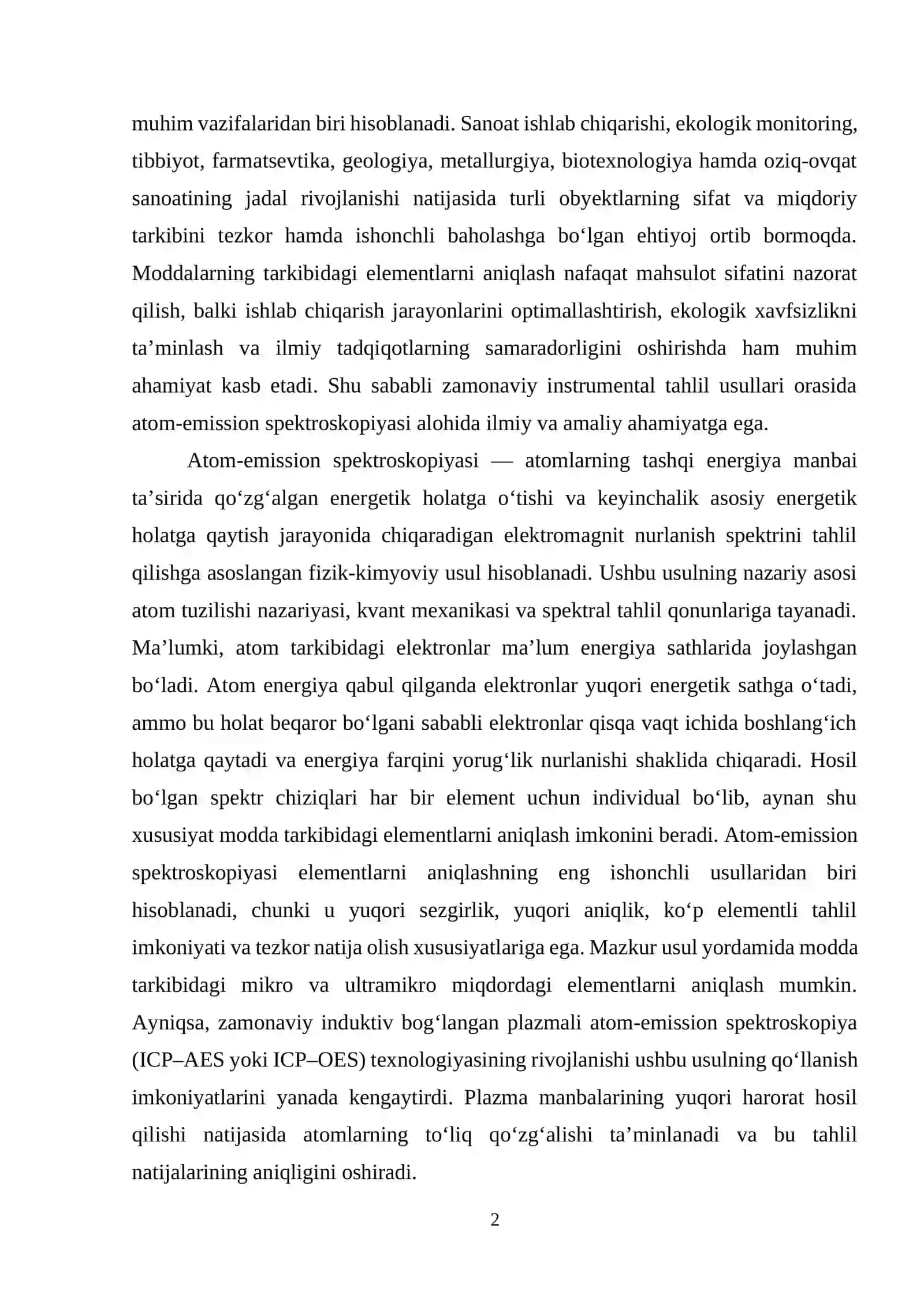 ATOM-EMISSION SPEKTROSKOPIYASI VA UNING QO'LLANILISHI 2