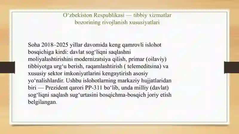 O'zbekiston Respublikasida tibbiy xizmatlar bozorining rivojlanish xususiyatlari 2