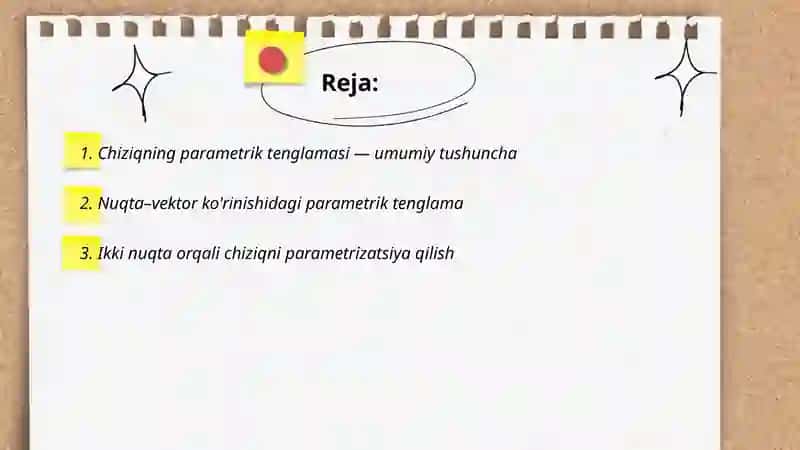Chiziqlarning parametrik tenglamasi 2