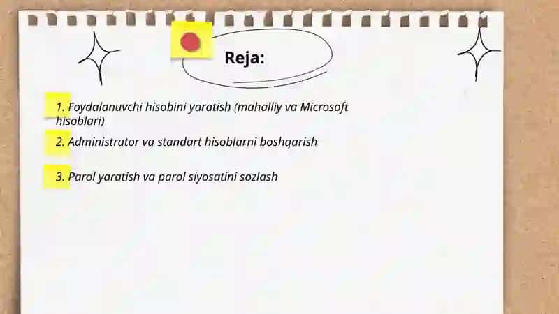WINDOWS OT da foydalanuvchi qayd yozuvini sozlash 2