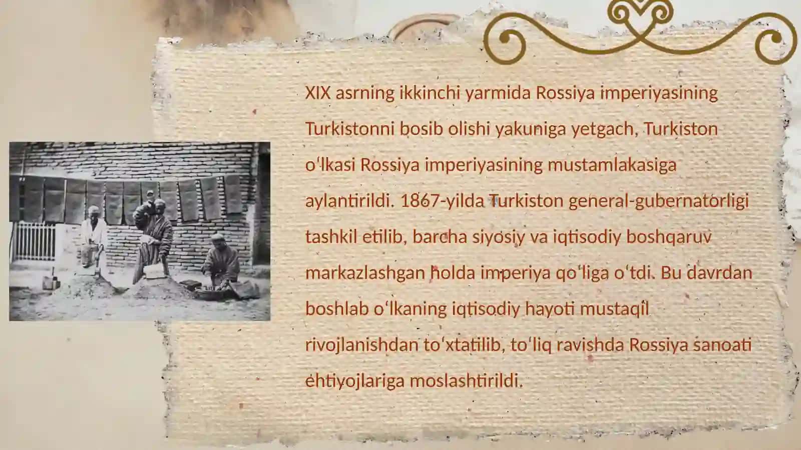 XIX asr oxiri – XX asr boshlarida Turkiston o‘lkasining Rossiya imperiyasining xom ashyo manbaiga ay 2