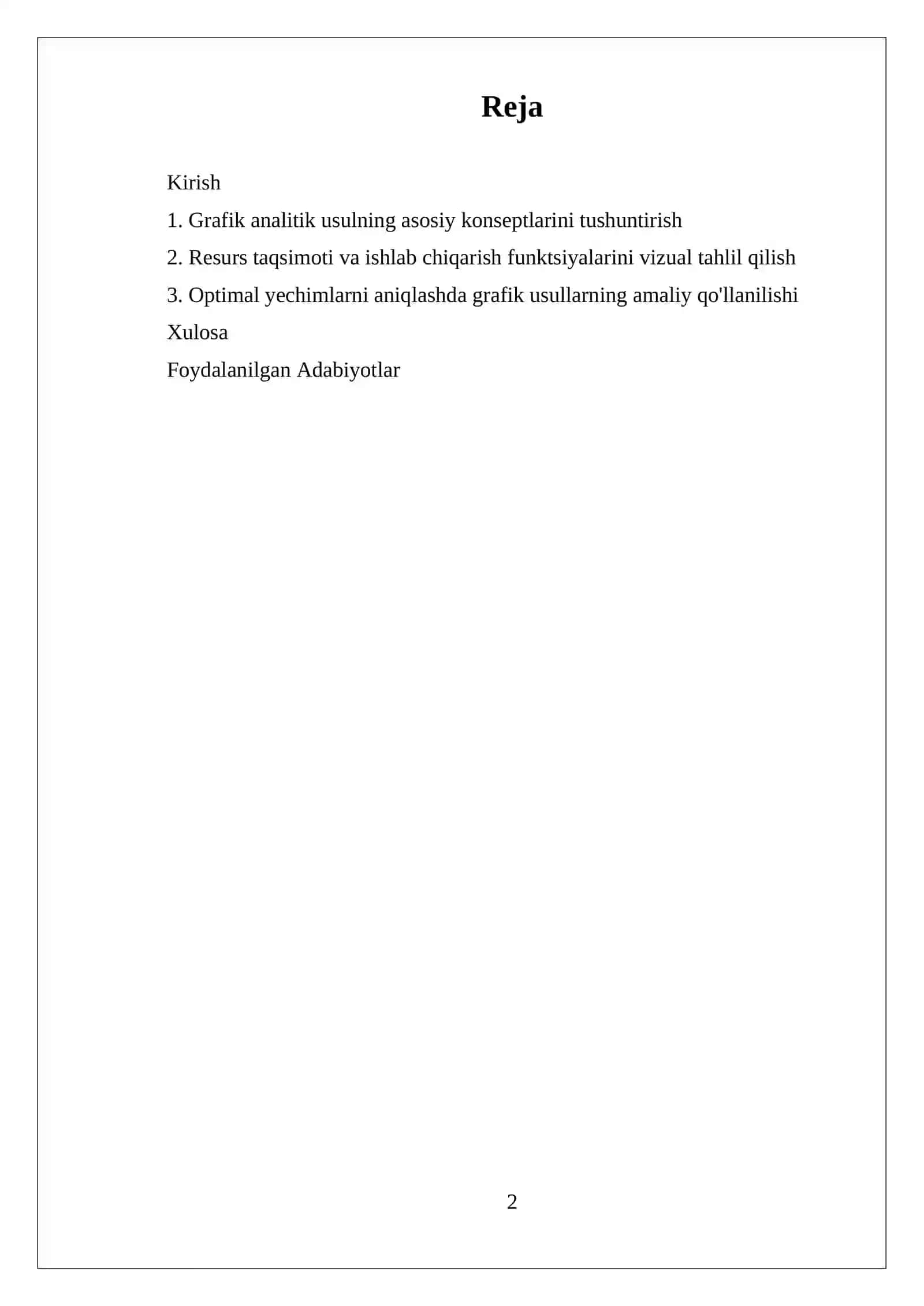 MUSTAQIL ISH CHUQIRLASHTIRISHNING OPTIMAL YO'NALISHINI GRAFIK ANALETIK USULDA ANIQLASH 2