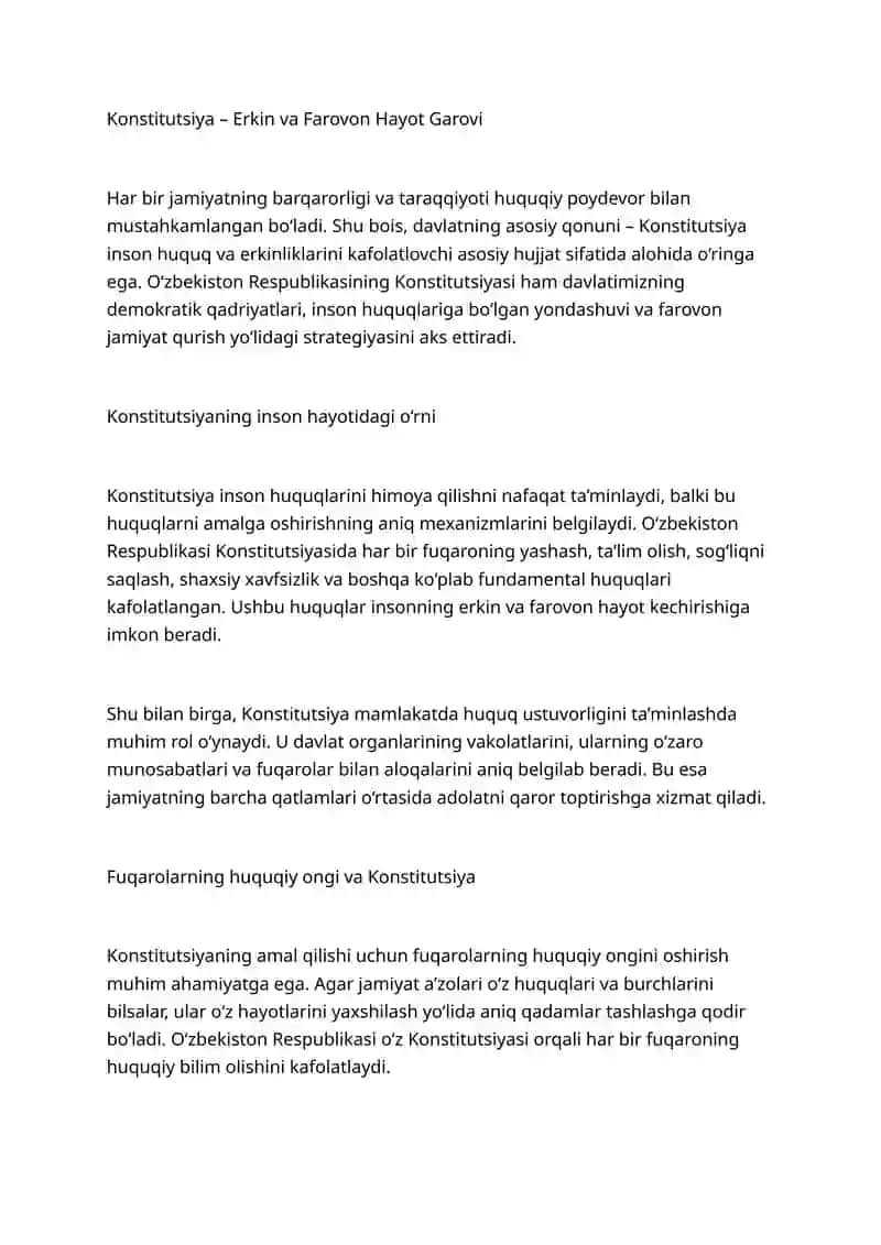 Konstitutsiya – Erkin va Farovon Hayot Garovi 2