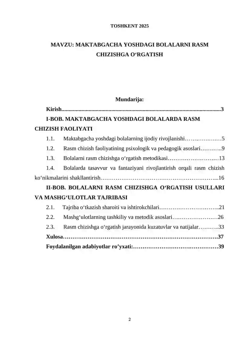 MAKTABGACHA YOSHDAGI BOLALARNI RASM CHIZISHGA OʻRGATISH. 2