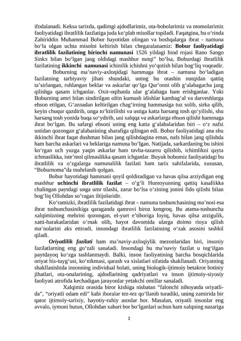 “MA’RIFAT DARSI” MASHGʻULOTLARINI OʻTKAZISH UCHUN TAYYORLANGAN MA’RUZA MATNI 2