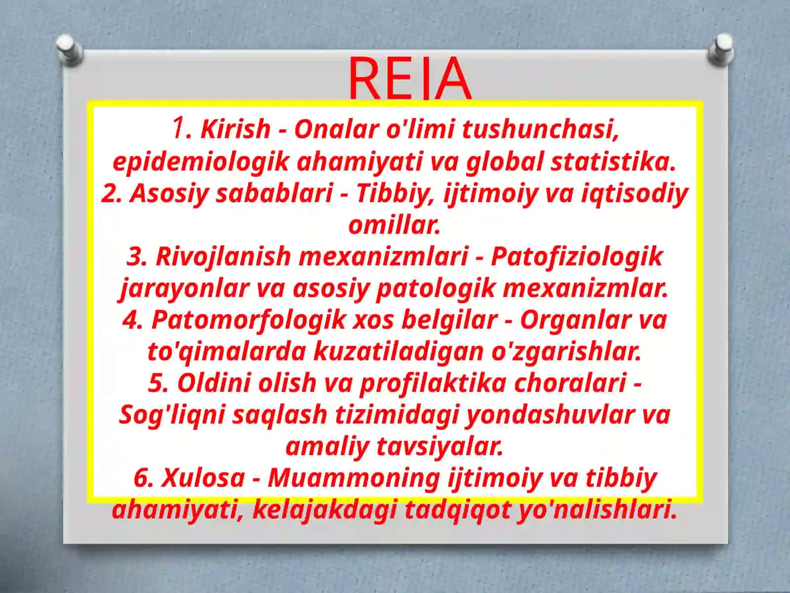 Patalogik ANATOMIYA fanidan Onalar o'limi muammosi 2