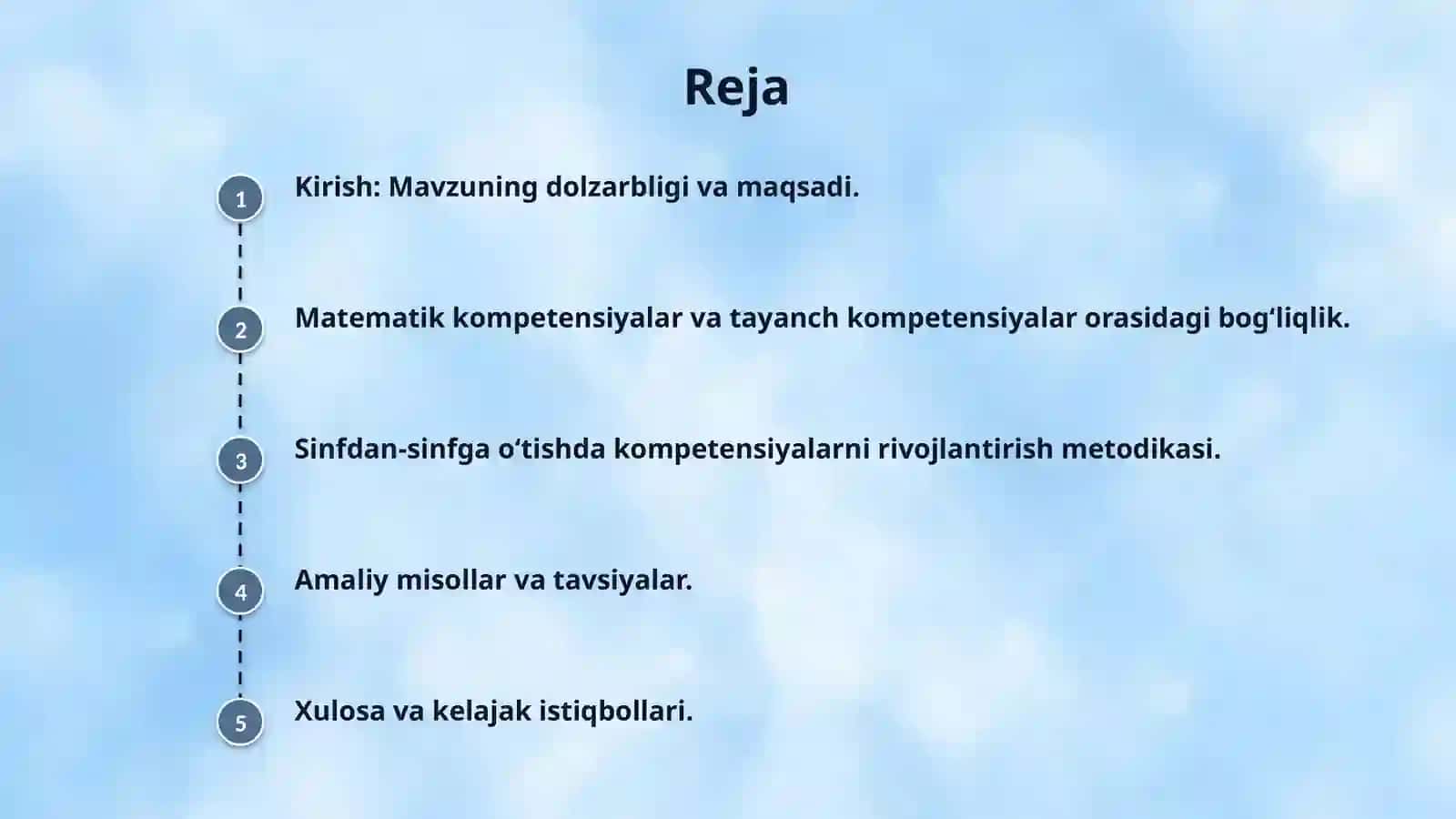Matematika fani orqali o‘quvchilarda tayanch kompetensiyalarni rivojlantirish bo‘yicha ishlab chiqilgan tavsiyalar. Sinflar kesimida tayanch kompetensiyalarni shakllantirishga qaratilgan masalalar. 2
