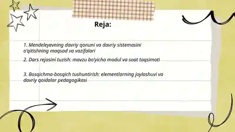 Mendeleyevning davriy qonuni va davriy sistemasini oʻqitish metodikasi 2