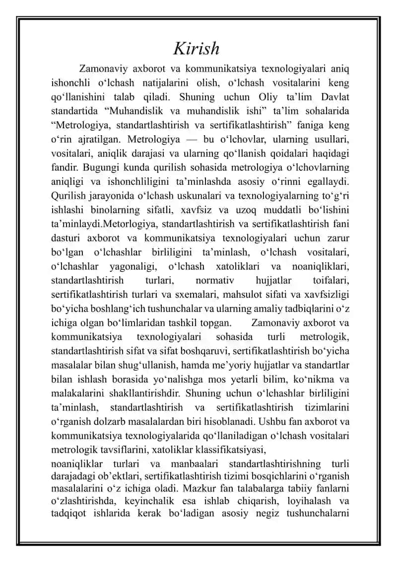 Metrologiya, standartlashtirish va sertifikatlashtirish.Metrologiyaning qurilishdagi ahamiyati. Qurilishda metrologik ta’minot 2