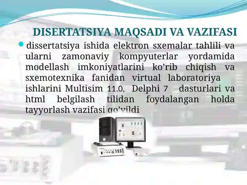 «SXEMOTEXNIKAGA OID BO’LGAN FANLARDAN VIRTUAL LABORATORIYA ISHLARINI TAYYORLASH» Magisterlik dissertatsiyasi 2