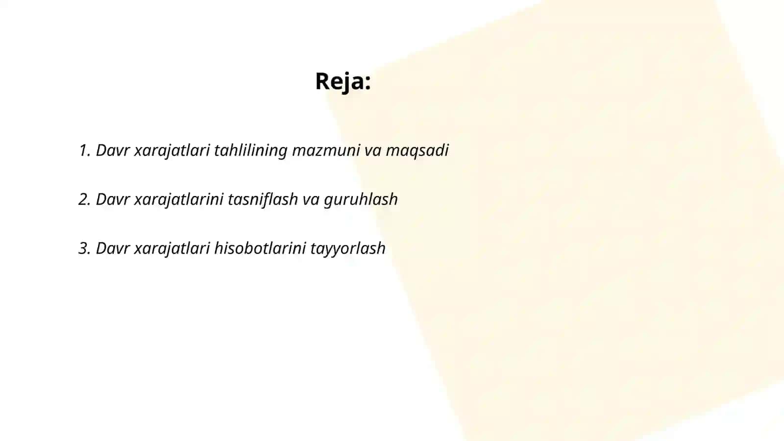 Davr xarajatlari tahlili 2