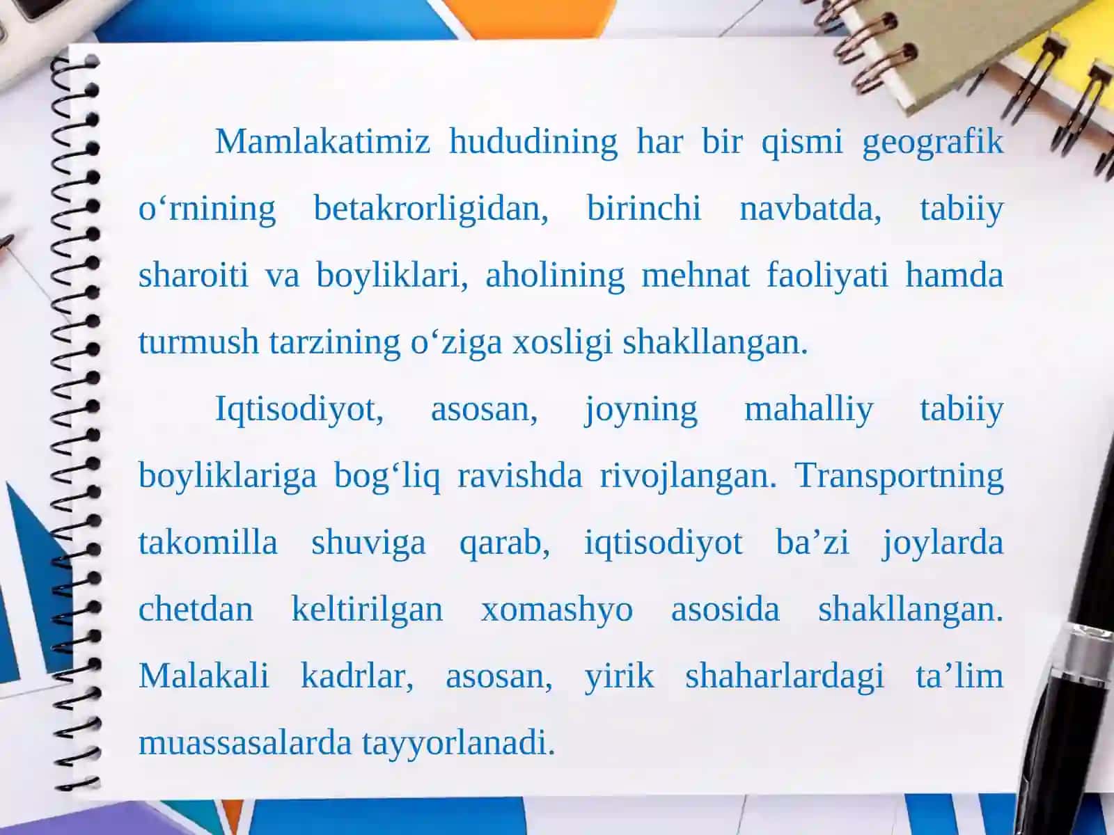 O‘ZBEKISTON IQTISODIYOTINI HUDUDIY TASHKIL ETISH 2