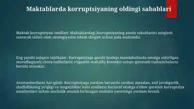Maktabda Korrupsion Holatlarga Olib Boruvchi Omillarni Bartaraf Etishda Chet El Tajribasi 2