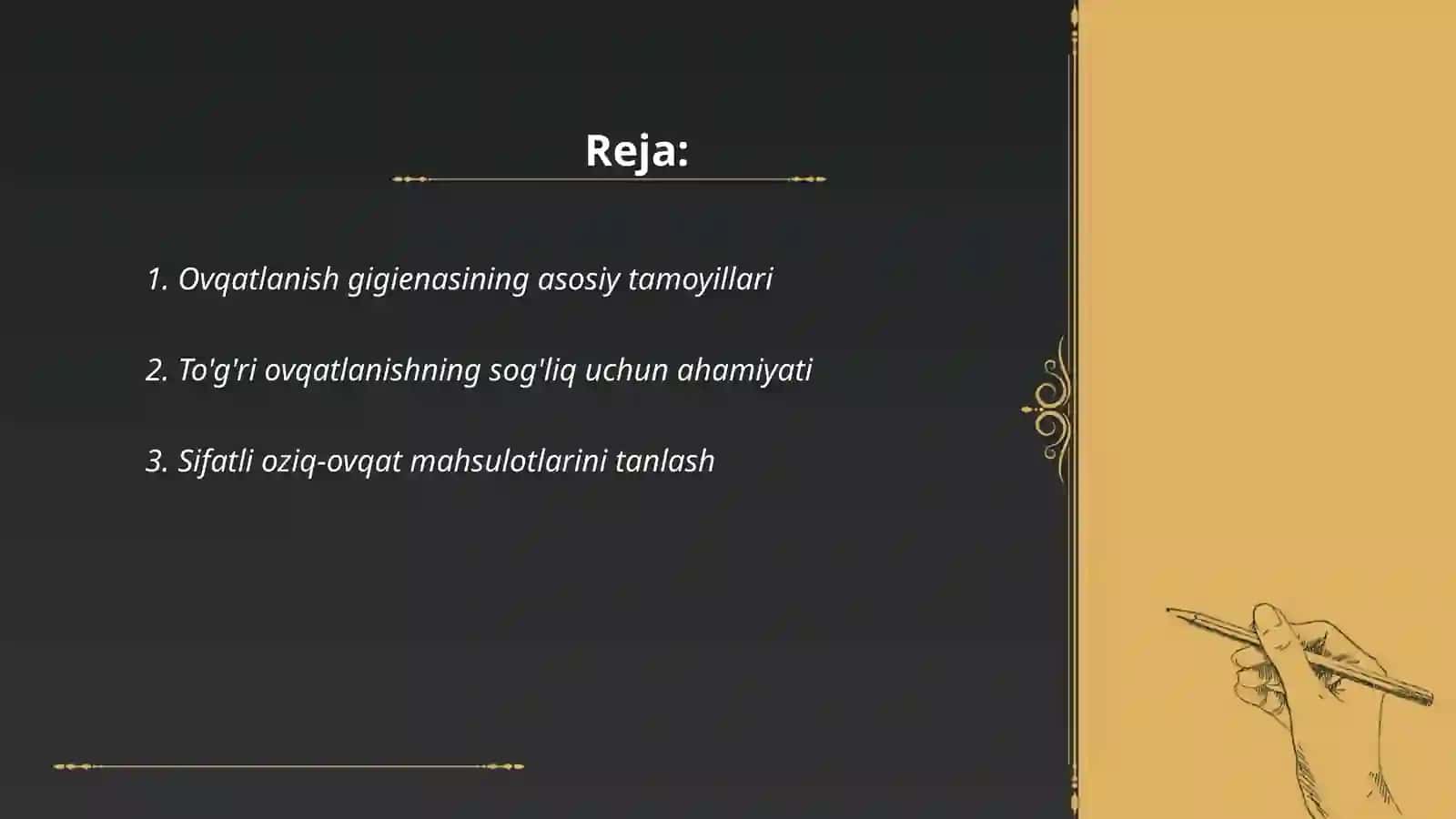 Ovqatlanish gigienasi. Ovqatlanish ratsionini tuzish metodlari 2