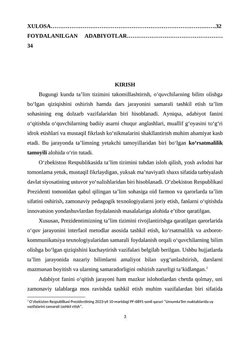 ADABIYOT DARSLARIDA KO‘RSATMALILIK – TA’LIMNING YETAKCHI TAMOYILLARIDAN BIRI 2