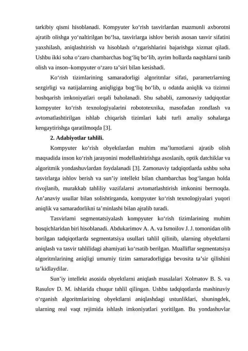 Kompyuter ko‘rish tizimlarida tasvir segmentatsiyasi va obyektlarni aniqlashning zamonaviy usullari 2