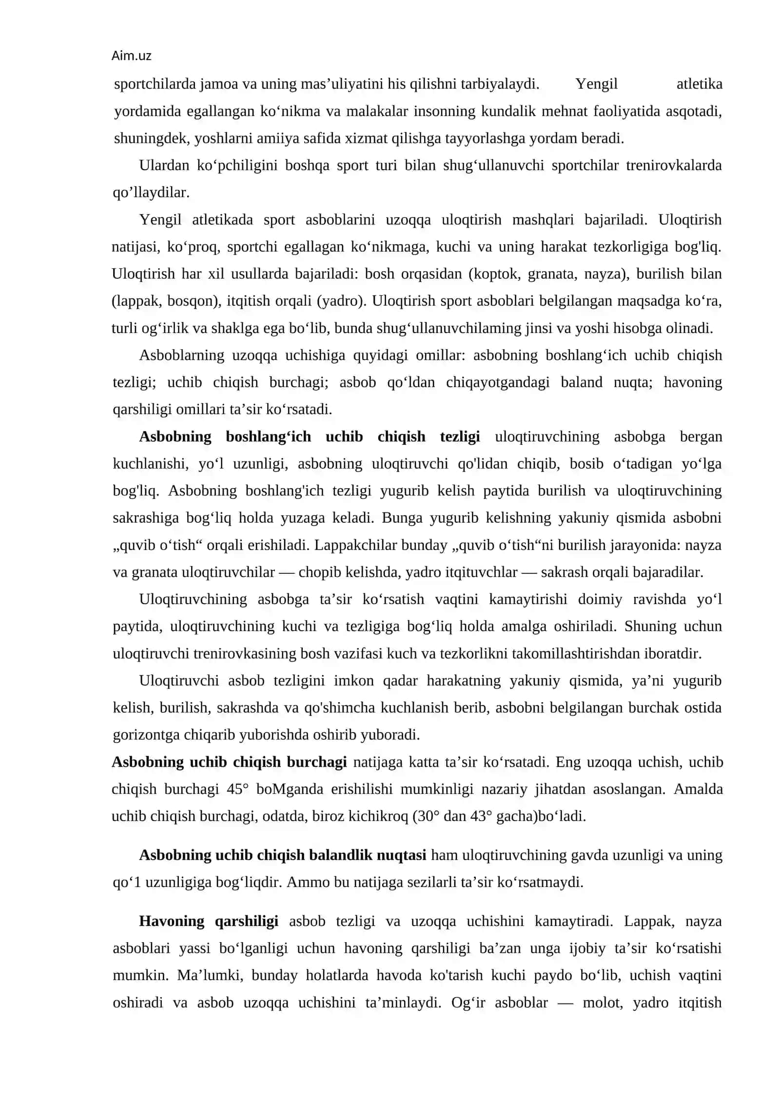 Yengil atletika asboblarini uloqtirish texnikasi 2