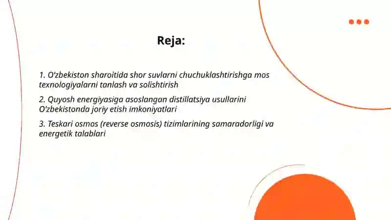 Òzbekiston sharoitida shòr suvlarni chuchuklashtirish ģoyasini yaratish 2