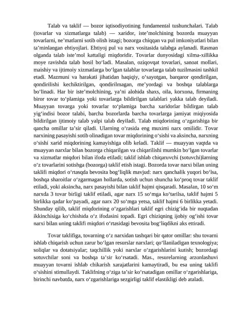 Talab va taklif tushunchasi 2
