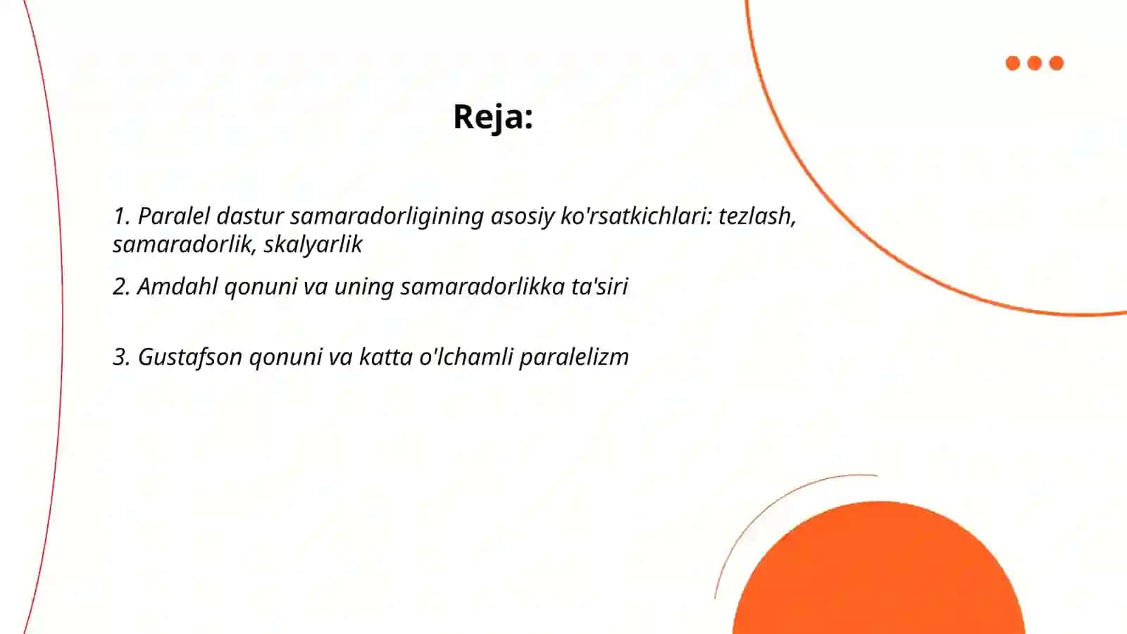 Parallel dastur samaradorligini oshirish uchun asosiy ko'rsatgichlar 2