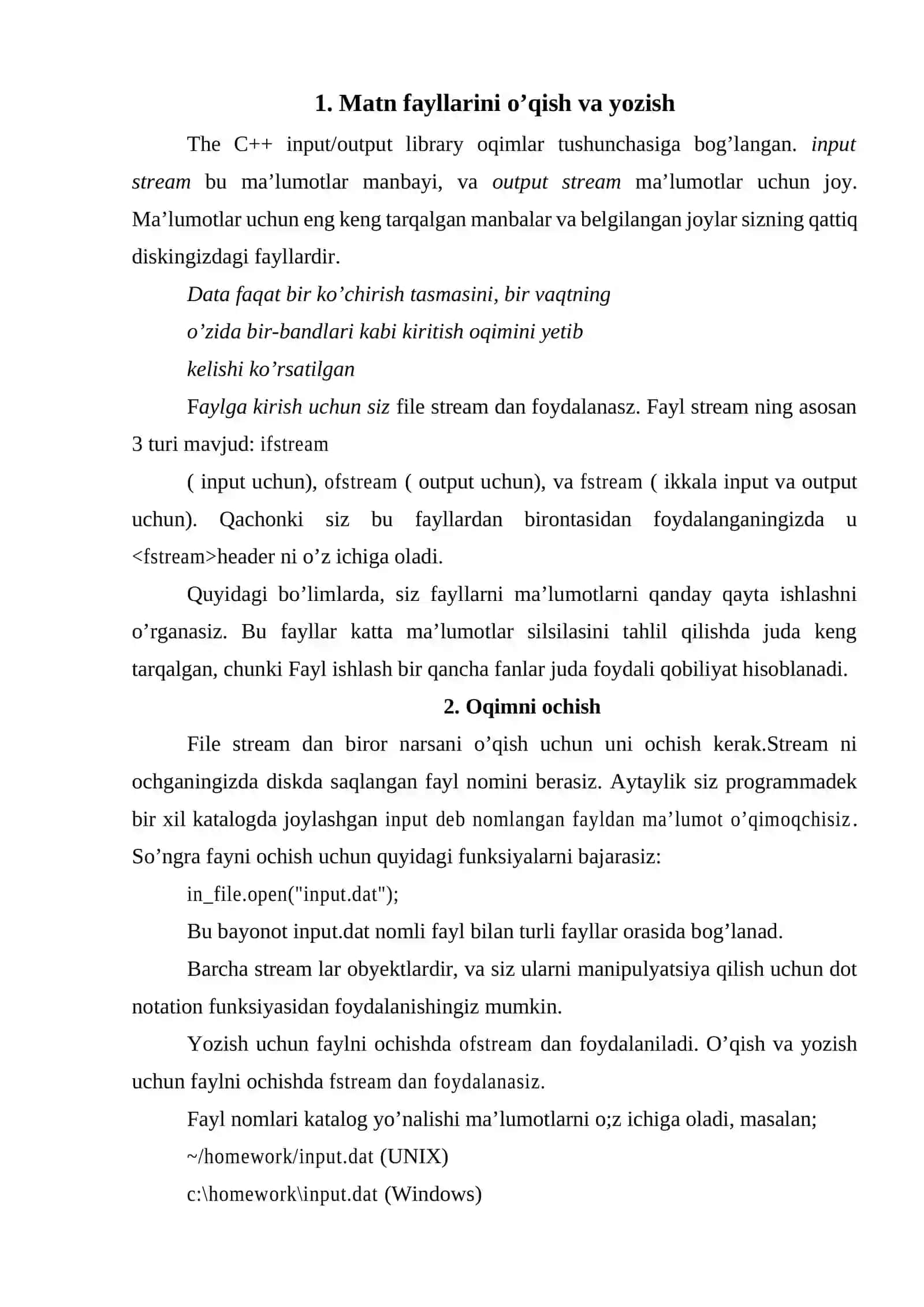 Mantli fayllar bilan ishlash operatorlari 2