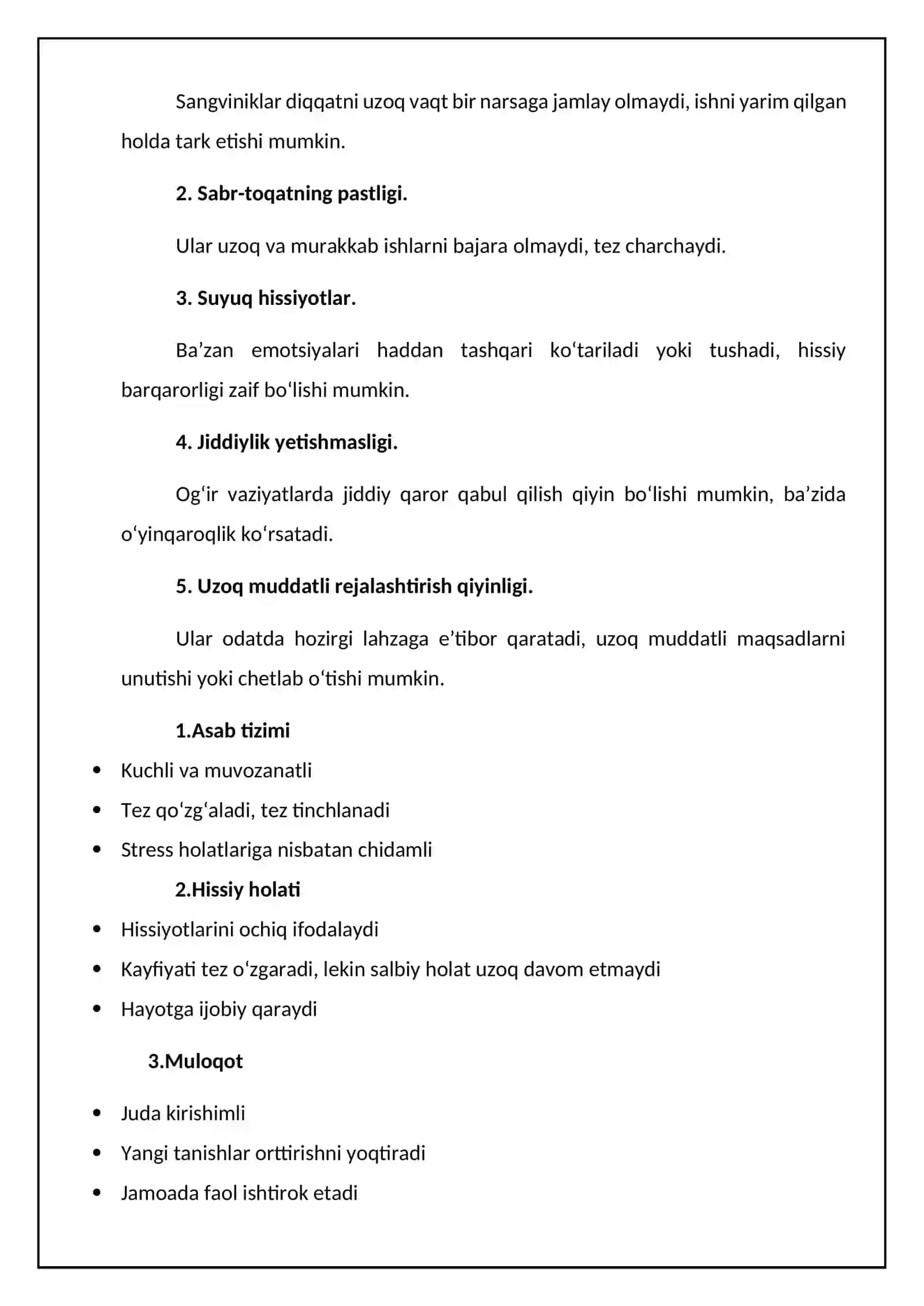 O’Z TEMPERAMENTINGIZNI TAHLIL QILING? 2