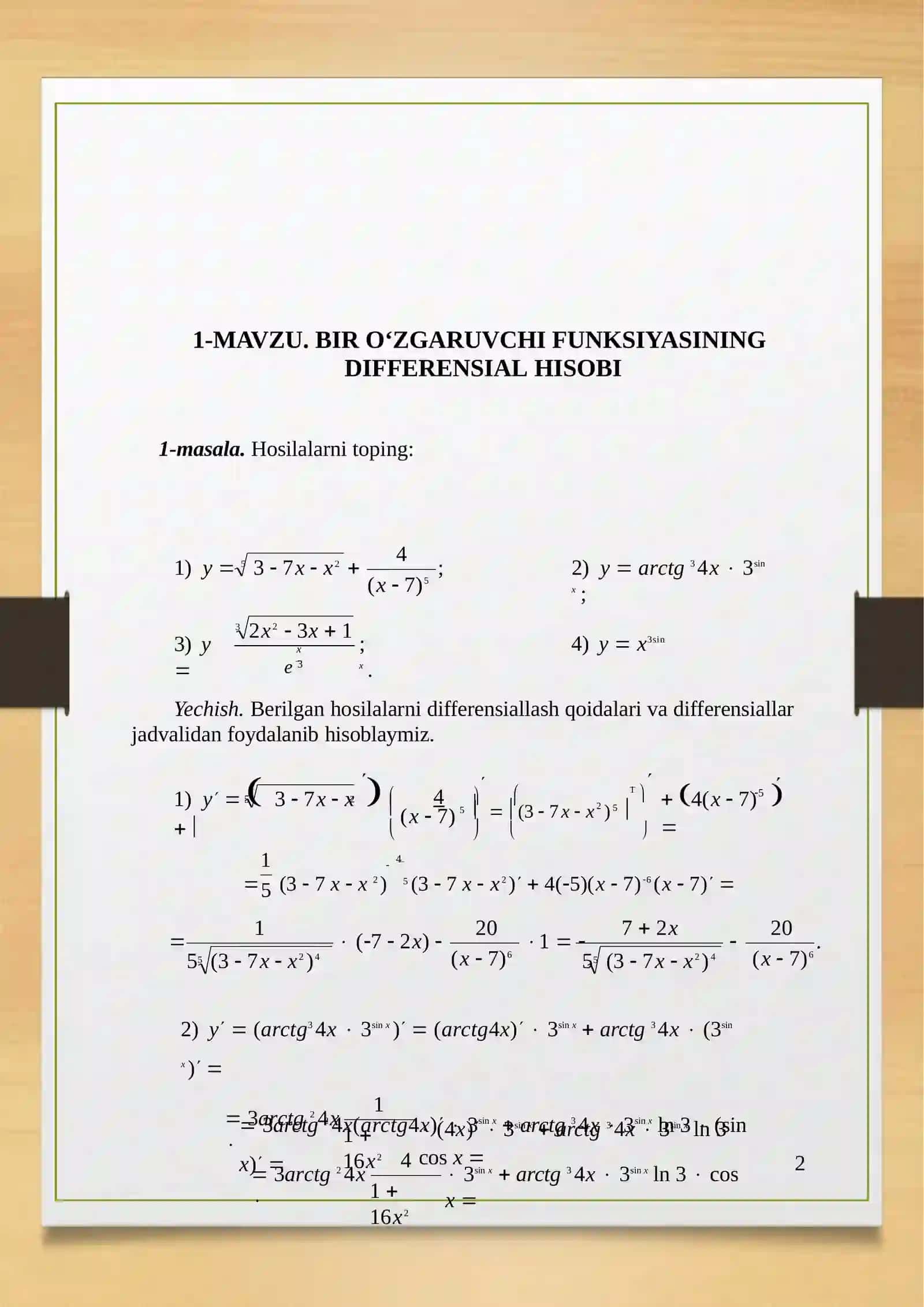 MAVZU.BIRO‘ZGARUVCHI FUNKSIYASININGDIFFERENSIALHISOBI 2