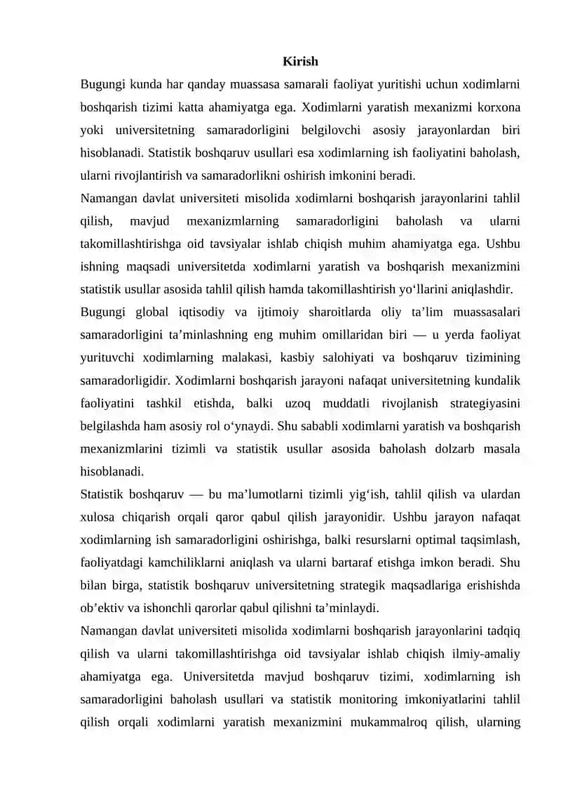 Statistik boshqaruv jarayonida xodimlarni yaratish mexanizmini takomillashtirish 2