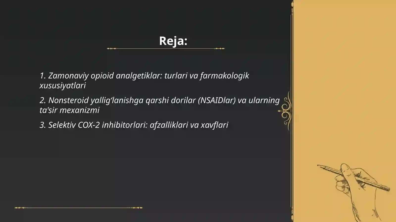 Zamonaviy ogʻriqsizlantiruvchi dori vositalari va ularni xarakteristikasi 2