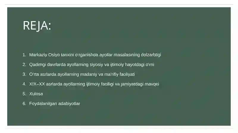 Markaziy Osiyo tarixida ayollarning o‘rni 2