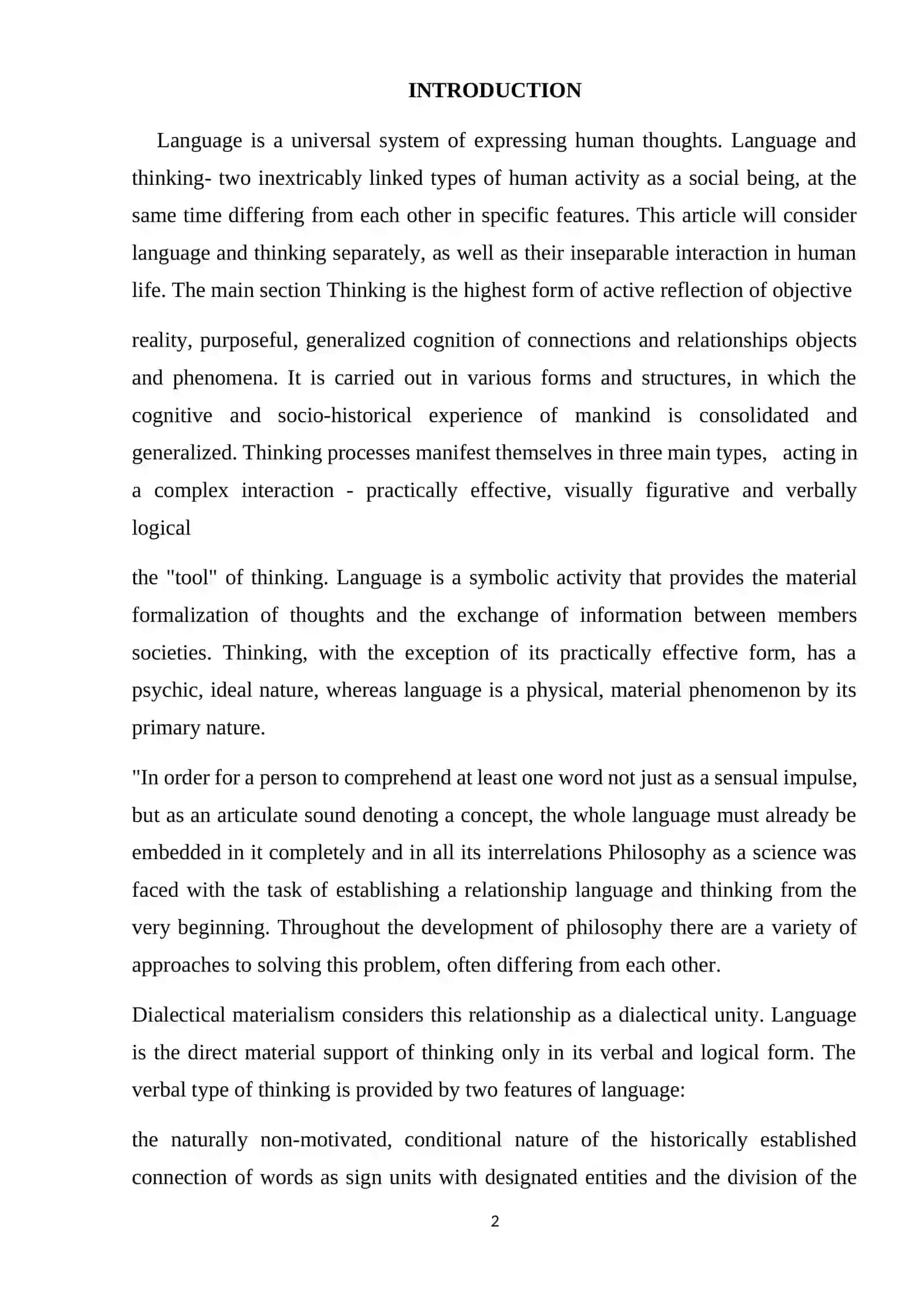 CHARACTERIZE THE RELATION OF LANGUAGE AND THOUGHT 2