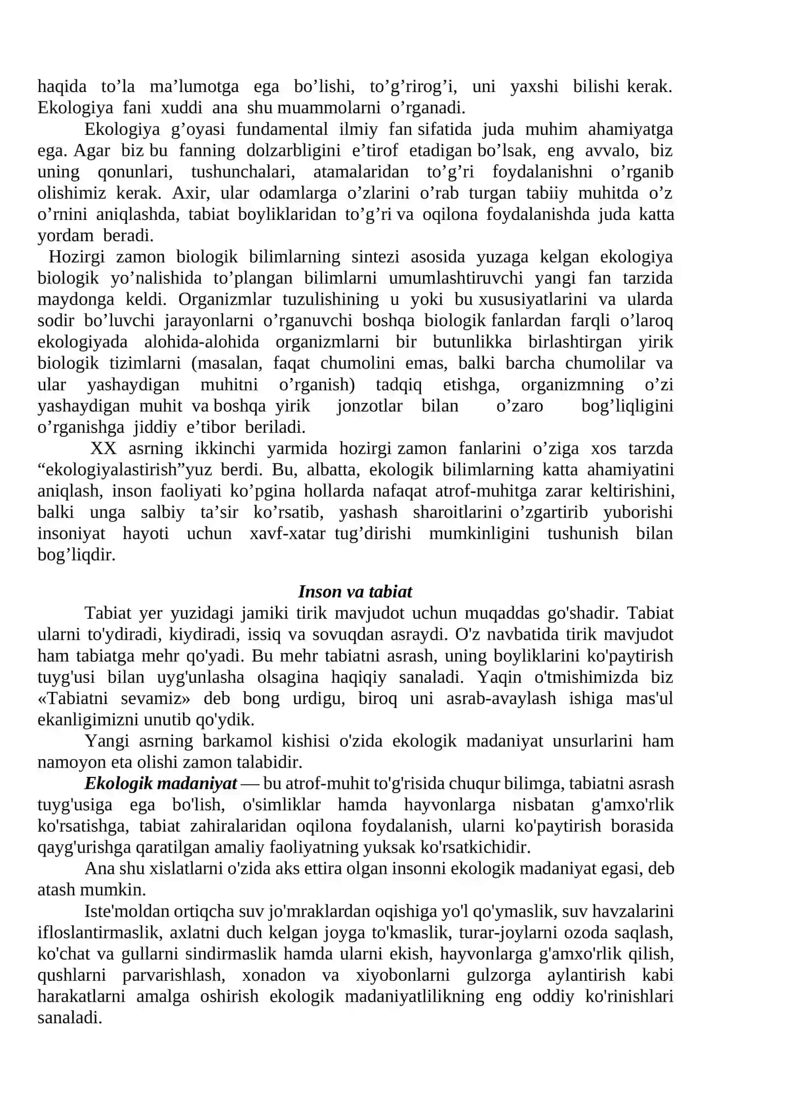 Ekologiya. Ekologik ta’lim tarbiya va ekologik madaniyat 2