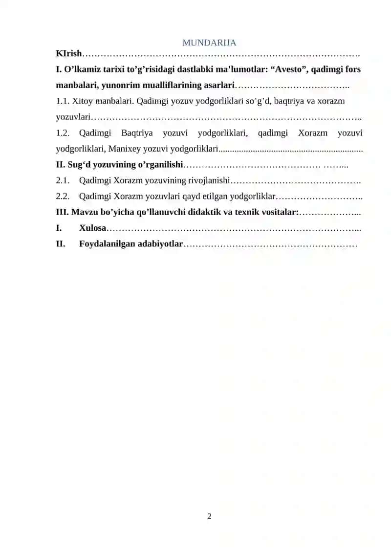 O’lkamiz tarixi to’g’risidagi dastlabki ma’lumotlar Avesto qadimgi 2