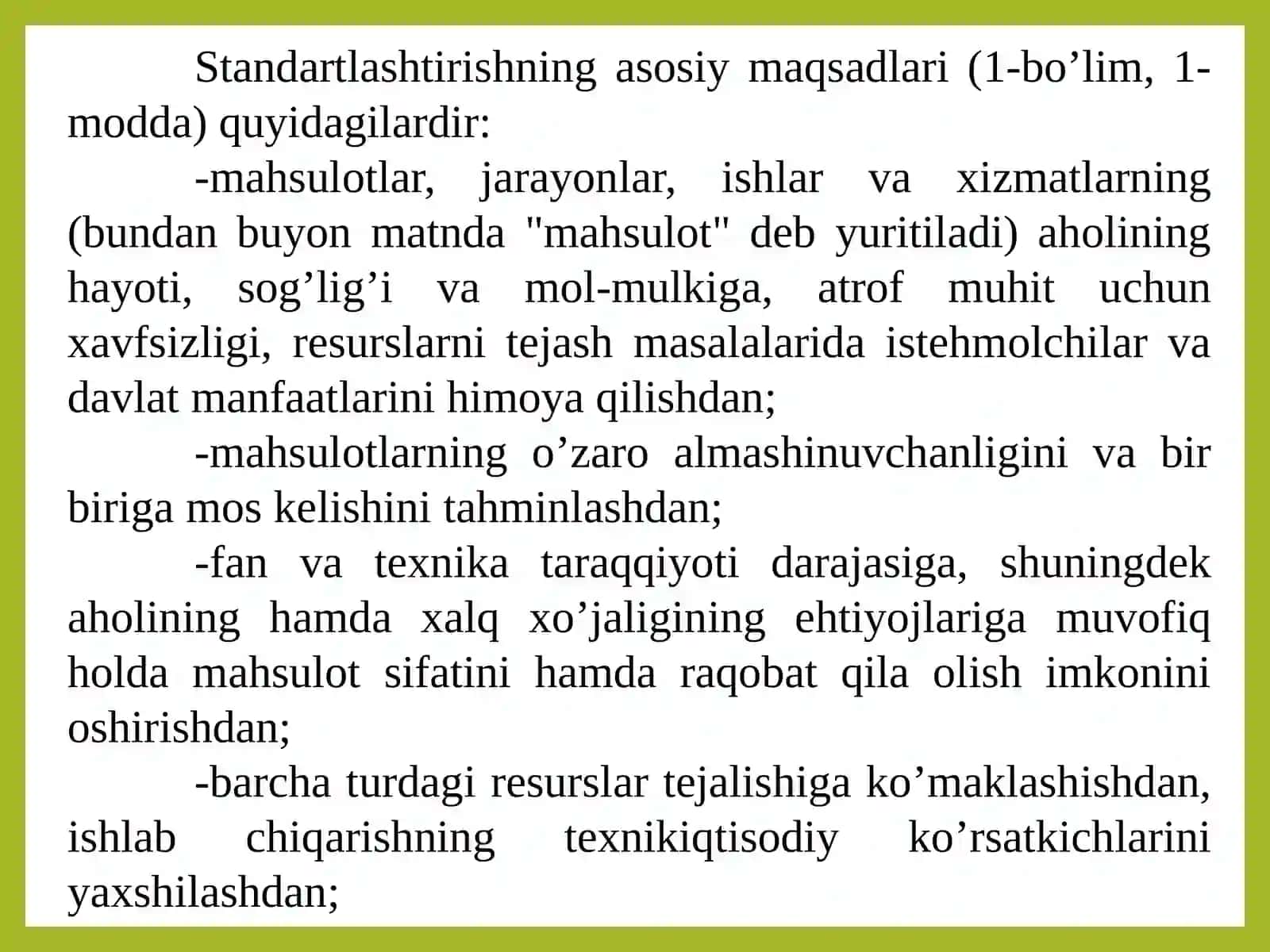 O‘ZBEKISTON RESPUBLIKASINING«STANDARTLASHTIRISH TO‘G‘RISIDA»GI QONUNINI O‘RGANISH 2