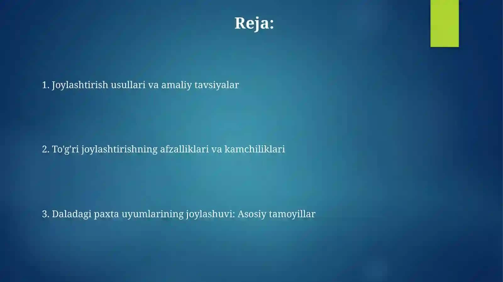 Paxtani g‘aram maydoniga joylash tartibi 2