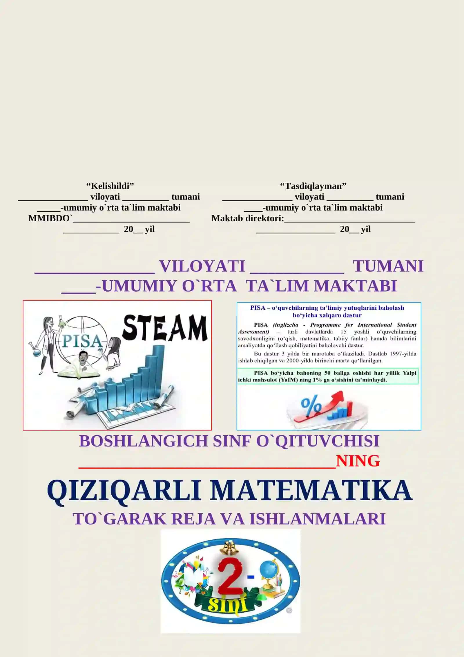 2-sinf Matematika fanidan to'garak konspekti 2