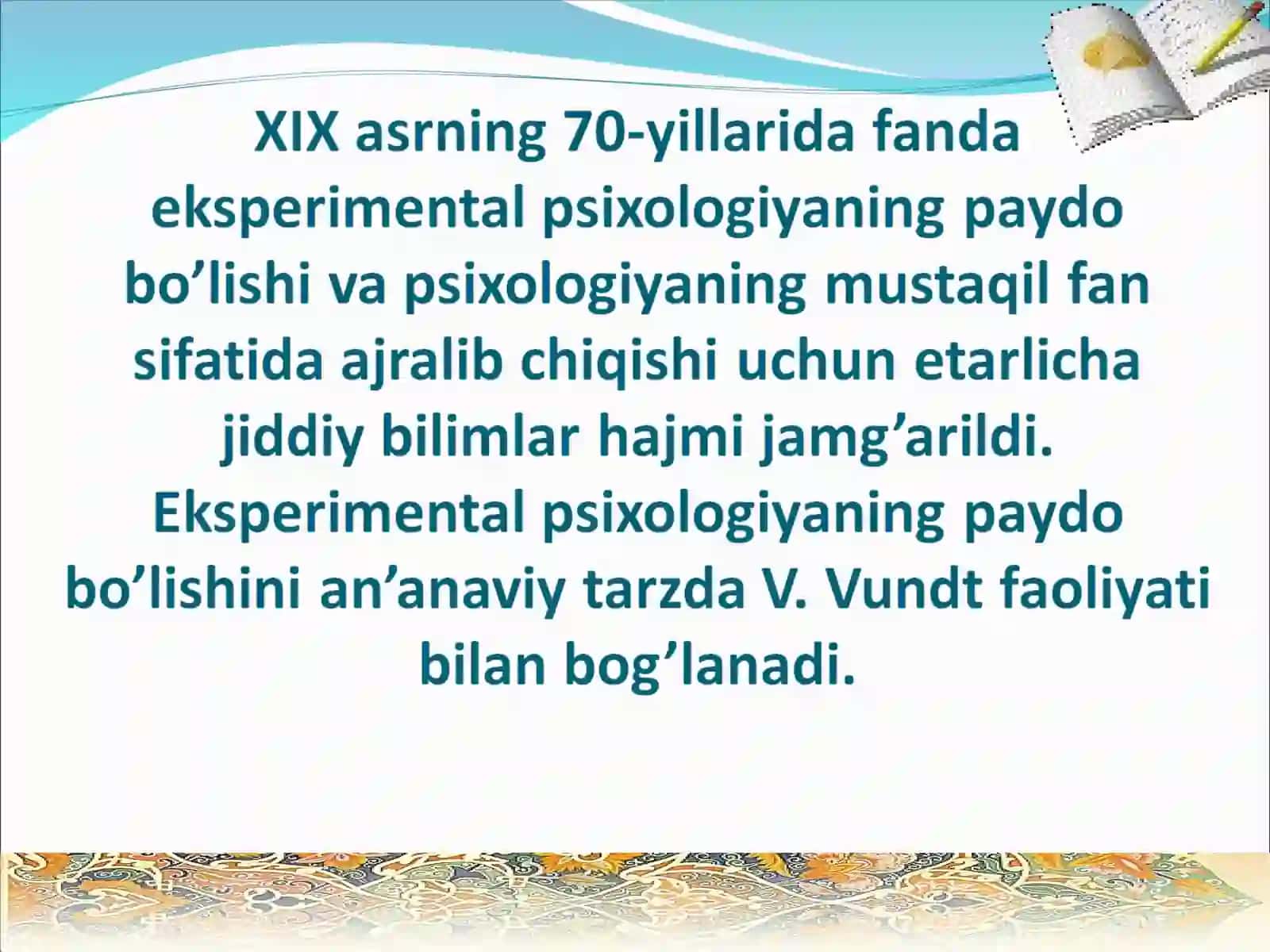 EKSPERIMENTAL PSIXOLOGIYANING RIVOJLANIShI VA UNING TADBIQIY SOHALARI 2