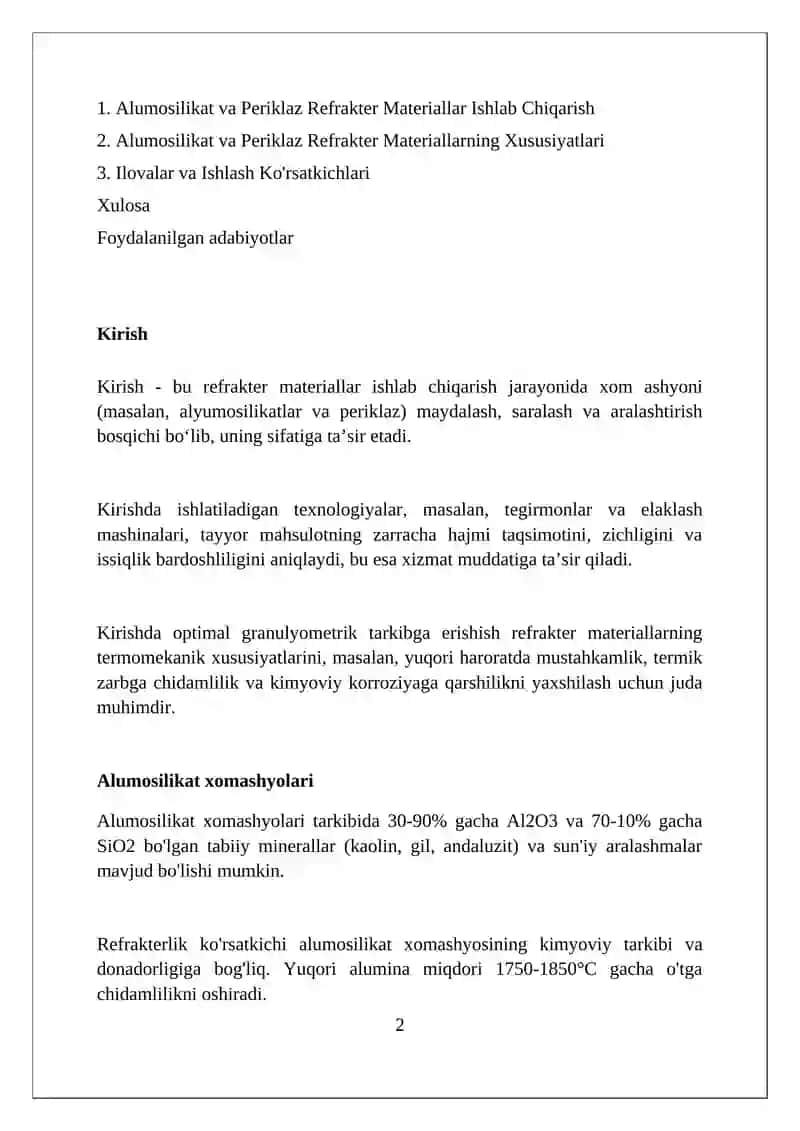 Alumosilikat va Periklaz Refrakter Materiallar Ishlab Chiqarish 2