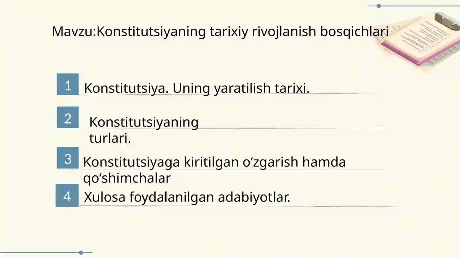 Yangi tahrirdagi Oʻzbekiston Konstitutsiyasi fanidan taqdimoti 2