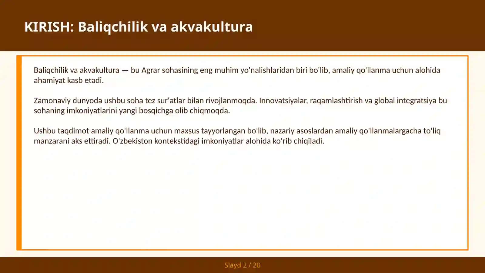 Baliqchilik va Akvakultura - Hovuz va Dengiz Baliqchilik Texnologiyasi 2