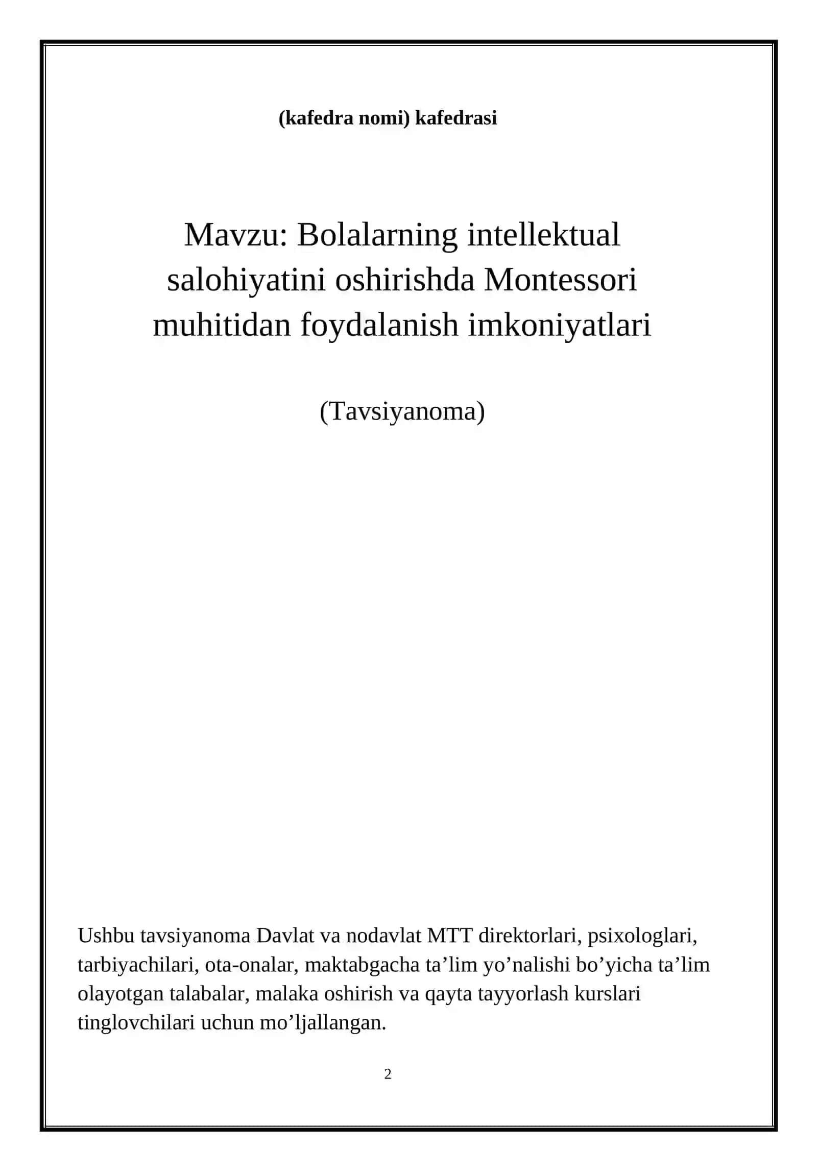 Bolalarning intellektual salohiyatini oshirishda Montessori muhitidan foydalanish imkoniyatlari 2