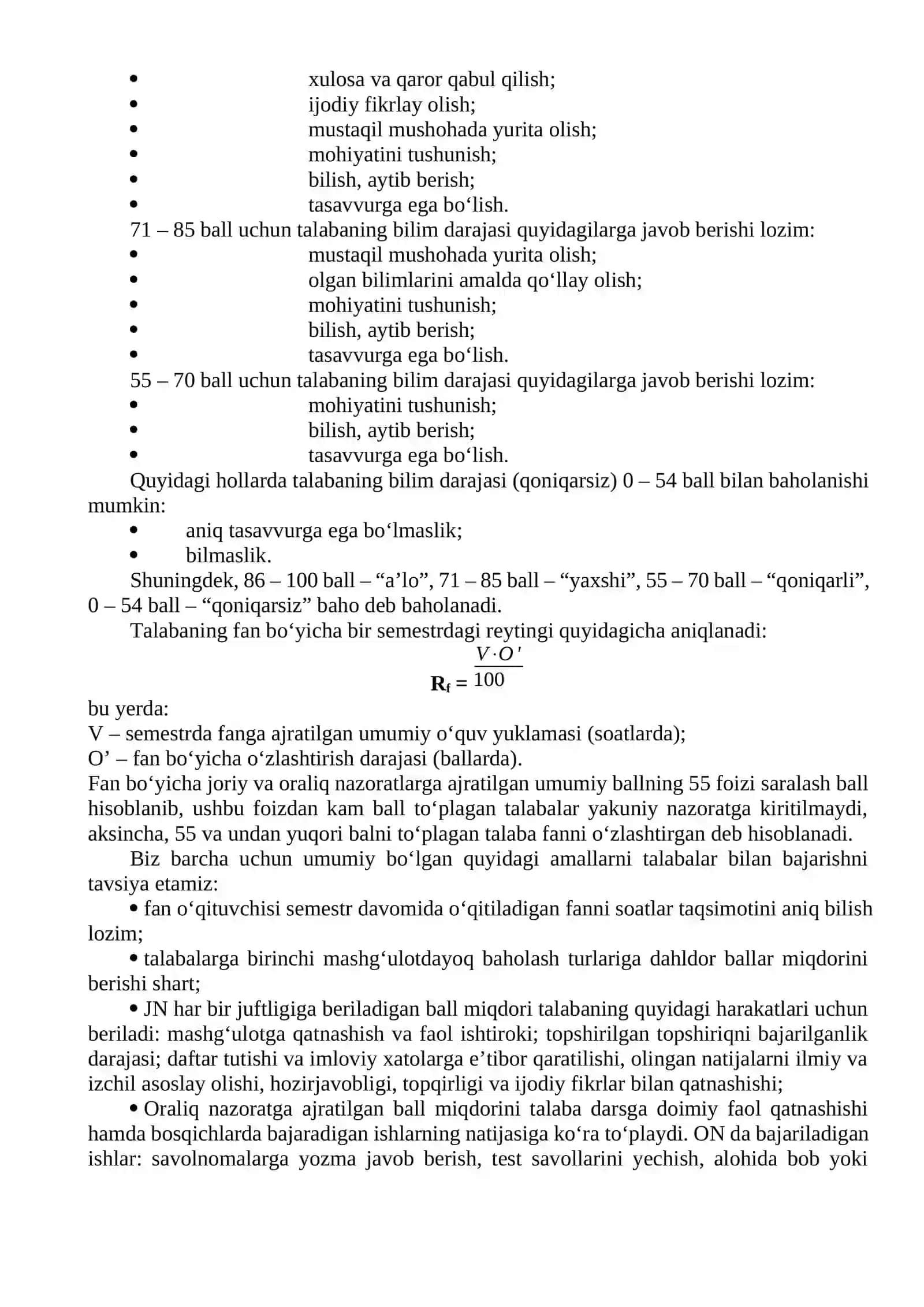 O‘quvchilarning bilim, ko‘nikma, malakalarini baholash turlari va mezonlari 2