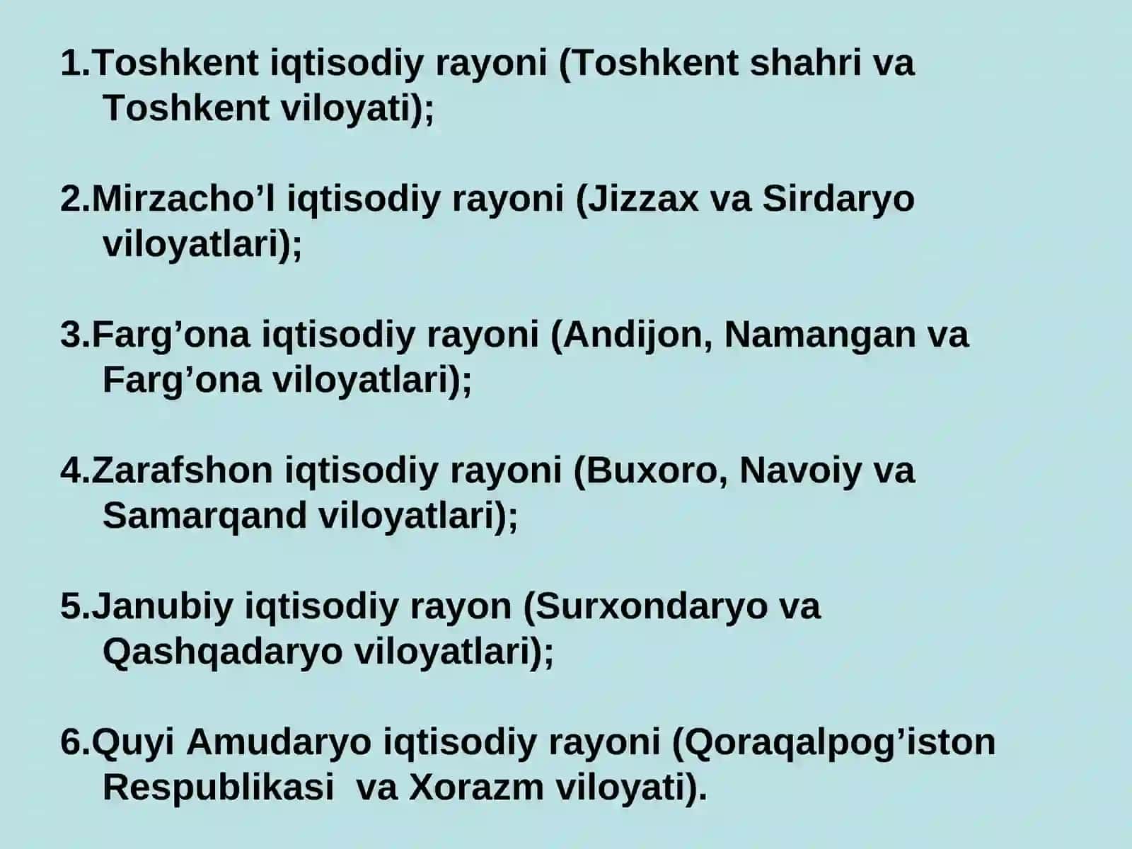 O’zbekistonning hududiy ishlab chiqarish majmualari 2