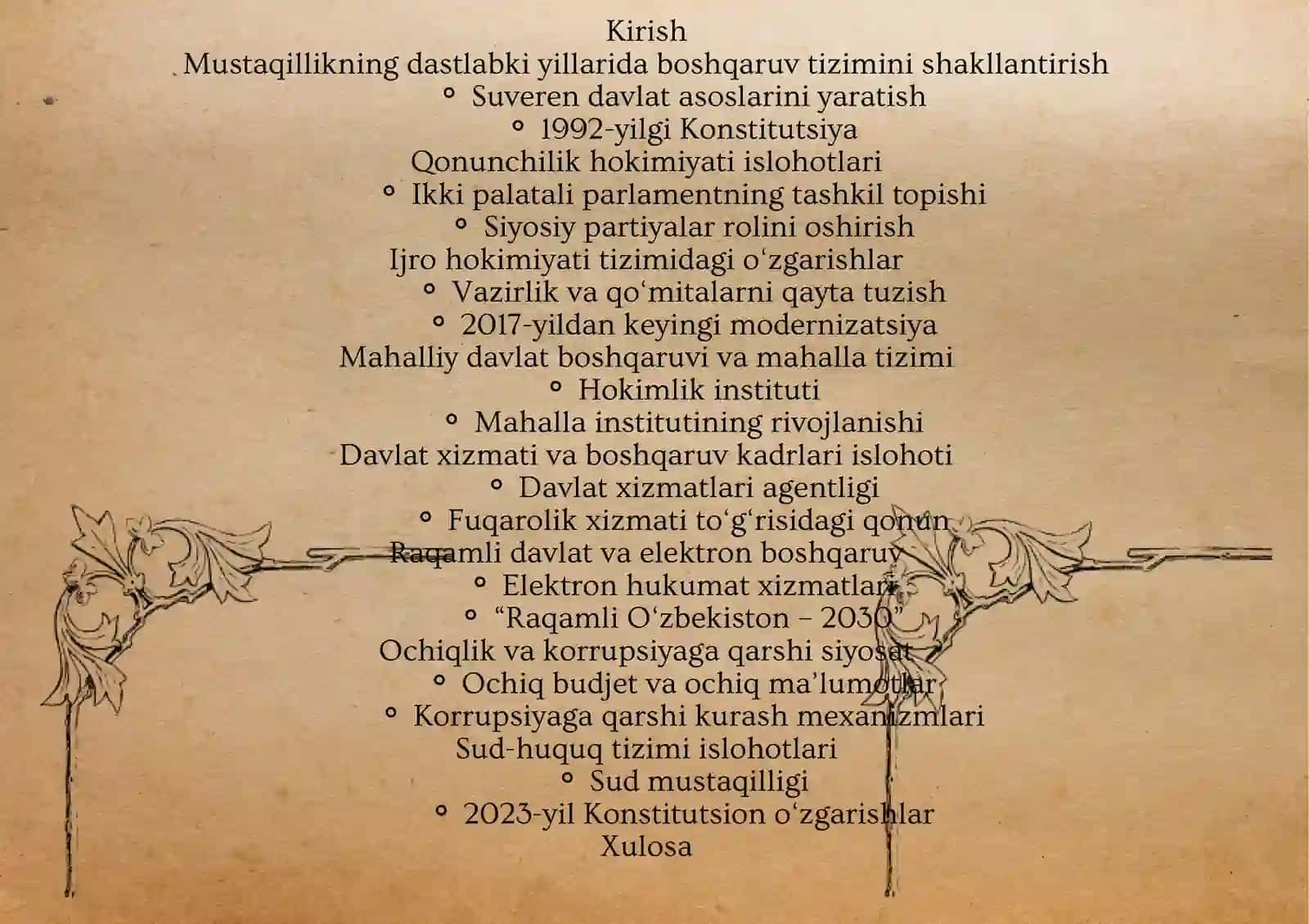 MUSTAQILLIK YILLARIDA O‘ZBEKISTON DAVLAT BOSHQARUVI TIZIMIDA AMALGA OSHIRILGAN ISLOHOTLAR 2