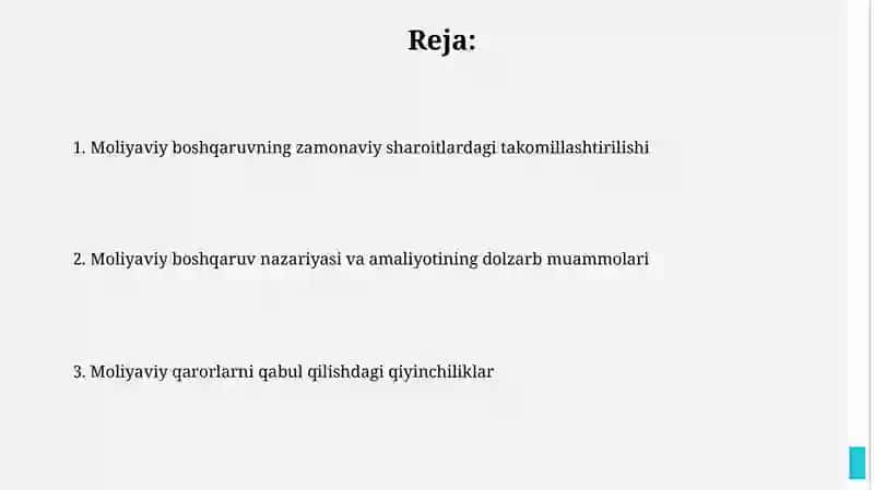 Moliyaviy menejment nazariyasi va amaliyotining hozirgi zamon muammolari 2