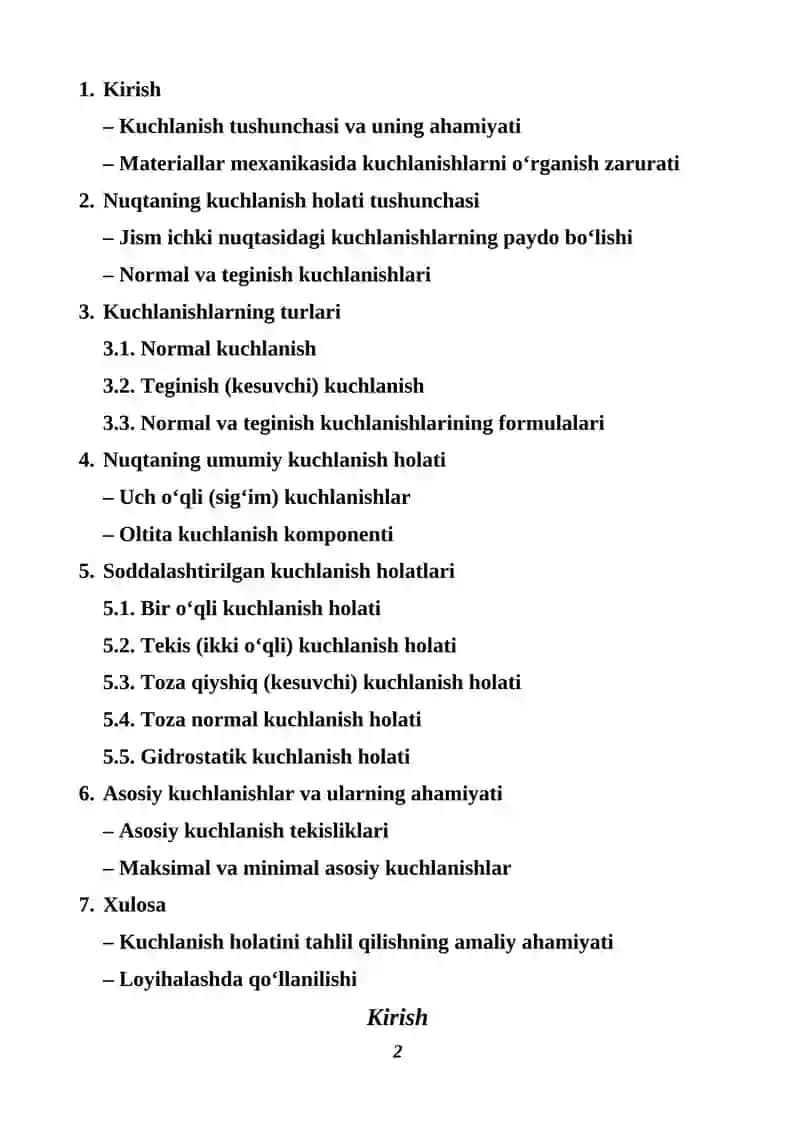 Nuqtaning kuchlanish holati to’g’risida tushuncha va uning turlari mavzusida yozgan 2
