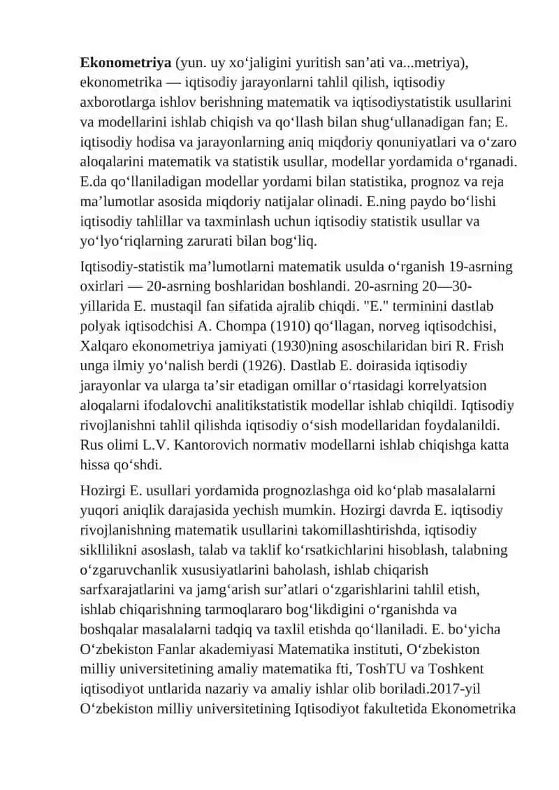 Ekonometrika fanining kelib chiqish tarixi va rivojlanish bosqichlari 2