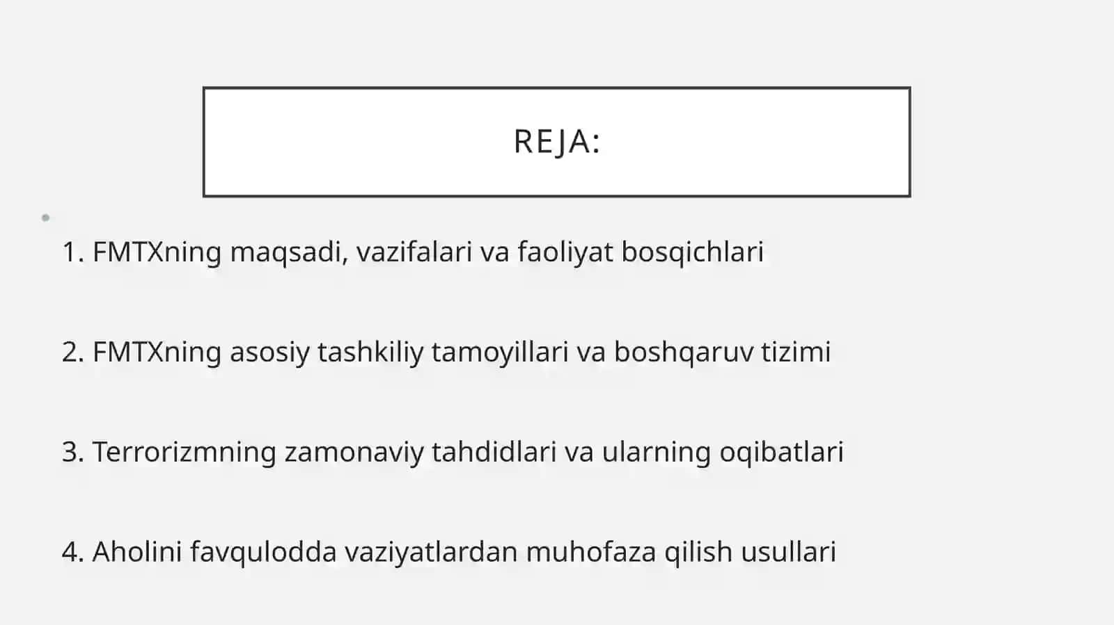 FMTXning har bir davrda faoliyat xususiyati, asosiy tashkiliy tamoyillari, terrorizm va aholi muhofazasi 2