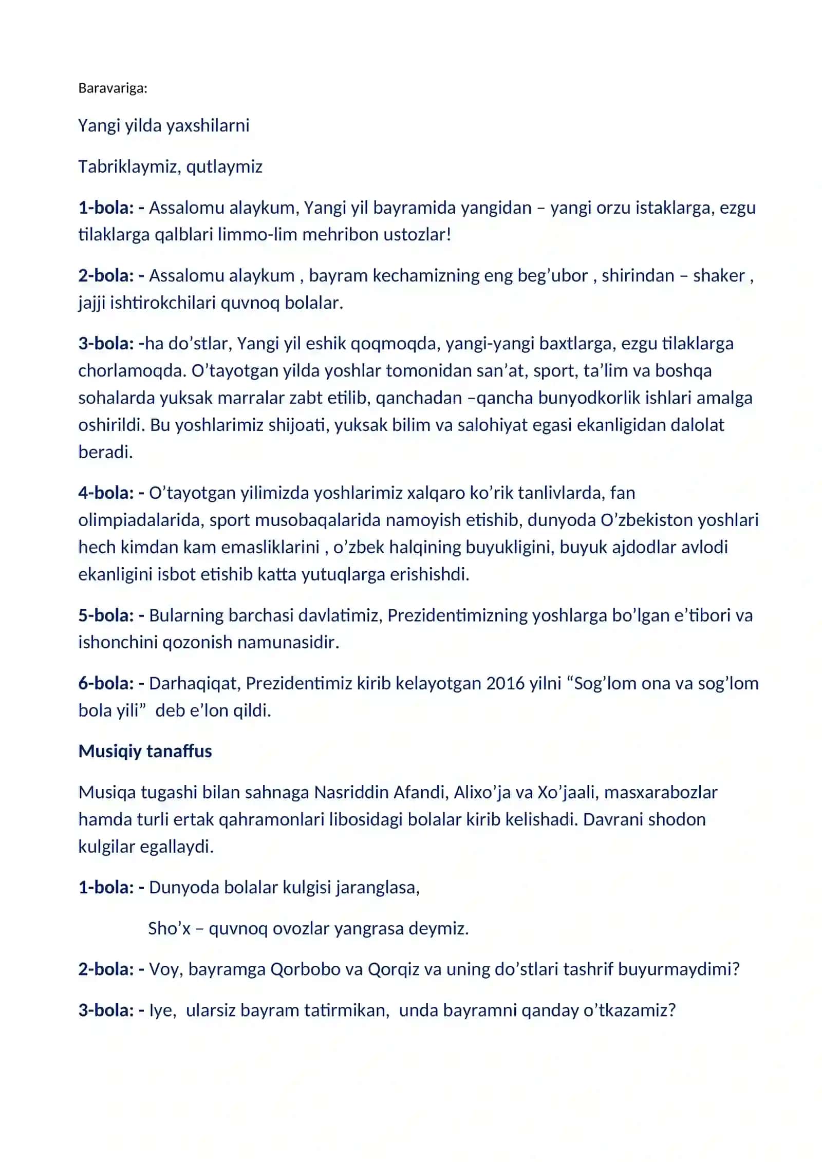 “Yangi yil bayrami” senariysi 2