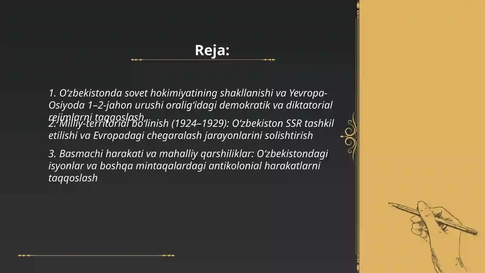 Jahon urushlari ortasidagi siyosiy hayot 1-2-jahon urushi oraligida Õzbekiston va dunyo tarixida sodir bolgan siyosiy jarayonlarni ozaro taqqoslash 2